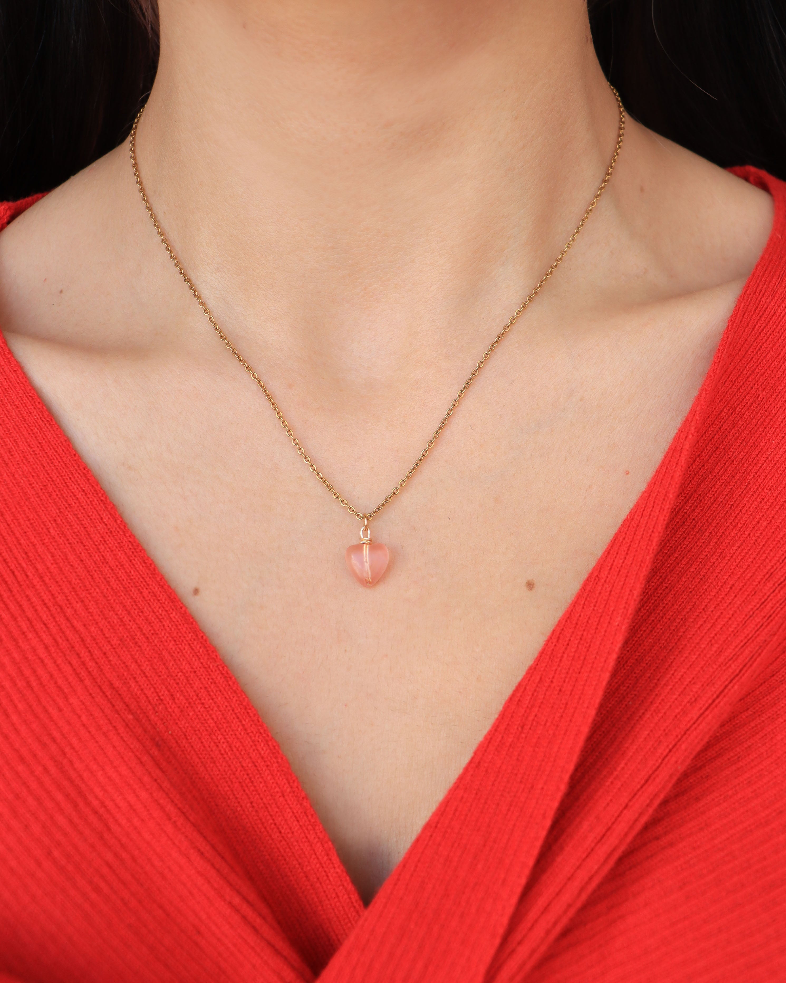 COLLAR CORAZÓN CUARZO ROSA
